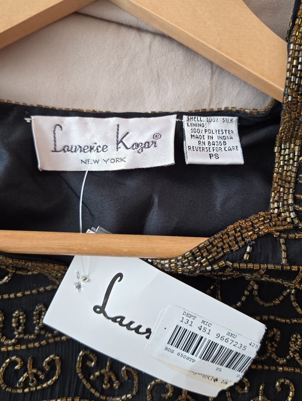 NWT Vintage Laurence Kazar Black Silk Amber Orange Bead Top S - Picture 3 of 11